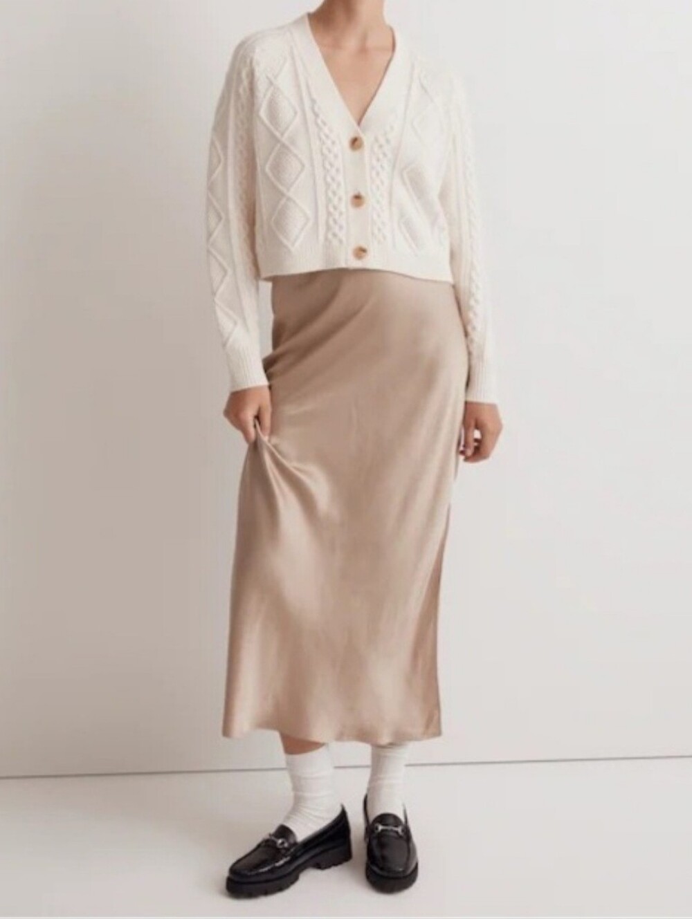 Madewell Cable-Knit Cropped Cardigan Sweater Cream - Picture 10 of 11